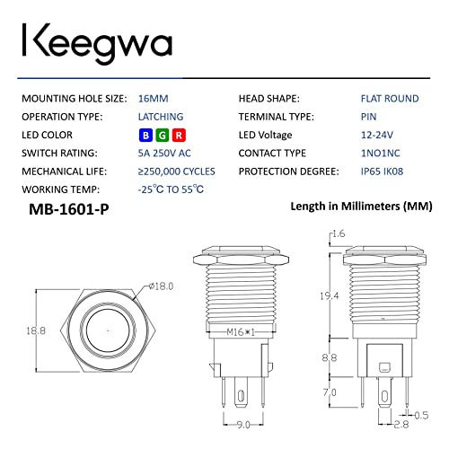 Keegwa (2 БР) 16 мм Ключ ключ с тик-так от Сребро Неръждаема Стомана, с метален пръстен, led лампа с Метална розетка, самостоятелно