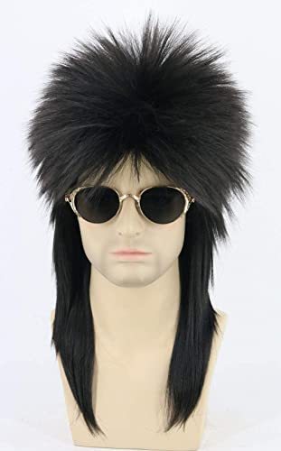 LeMarnia Унисекс 80-те години, рокер, перука, кефал, перука, черен, прав, за жени или мъже, перуки за костюмированной парти за Хелоуин