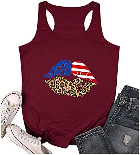 Ризи 4 юли, Върховете на Бретелях за Жени, Тениски Без Ръкави, с Кръгло деколте, Американското Знаме, Междузвездни
