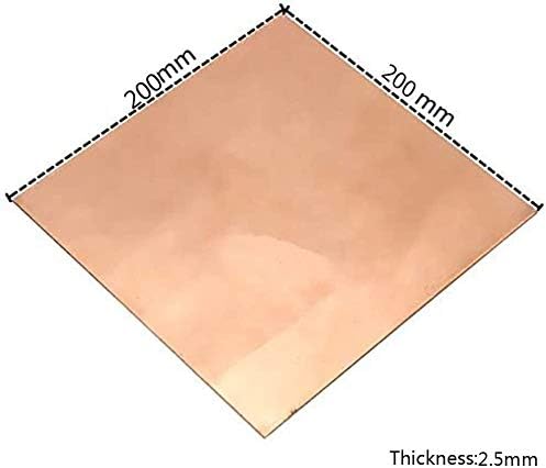 YIWANGO Меден лист 2.5 мм 200 мм x 200 мм, Метални отрезы най-високо качество Хоби Занаяти Проекти Направи си сам Медни листа (Размер: 2,5 мм * 200 мм * 200 мм)