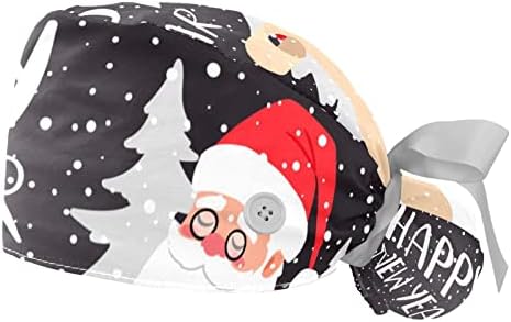 Коледна Работна Шапчица Дядо Коледа с Пуговицей и Тренировъчната Панделка, 2 БРОЯ, за Многократна употреба Хирургически