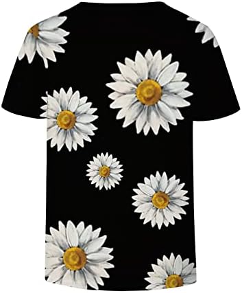 Женска Тениска Лято Есен с Къс Ръкав 2023 Памук Vneck Графичен Принт Цветя Хол Топ Тениска за Момичета 44 44