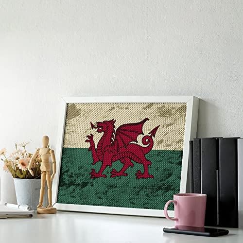 Ретро Уелски Флаг Диамантена Живопис Комплекти 5D направи си САМ Пълна Тренировка Планински Кристал Изкуство Стенен Декор за Възрастни 12 x 16