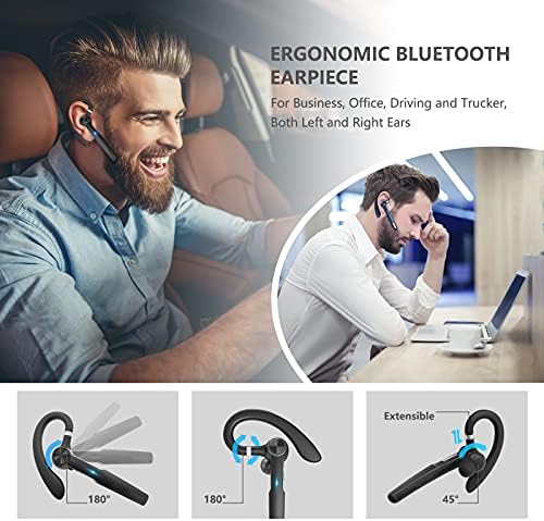 Bluetooth слушалка Tonstep, Bluetooth-слушалки с микрофон, Bluetooth-слушалка шофьор на камион до 50 часа със зарядно,