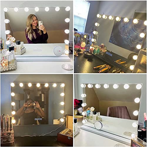 Тоалетен огледало Hansong с подсветка и Bluetooth Голливудское огледало за грим с Bluetooth и 15 светодиодни