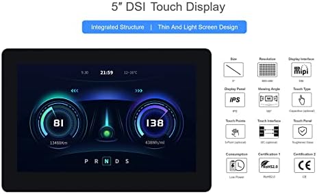 5-инчов сензорен дисплей waveshare на DSI за Raspberry Pi 4B/3Б +/3A +/3Б/2B/B +/A +, тънък и лек Сензорен IPS-дисплей с