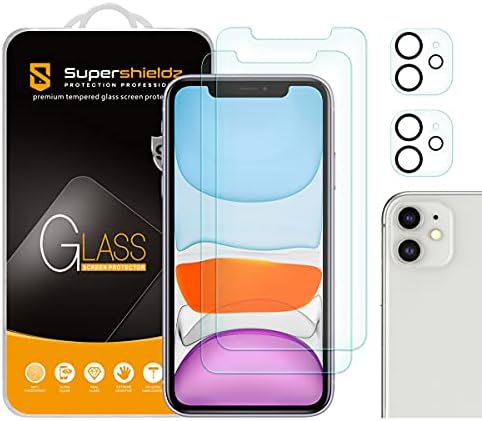 (2 опаковки) Supershieldz е Предназначена за iPhone 11 (6,1 инча) + Защитно фолио от закалено стъкло за обектива на камерата, защита от надраскване, без мехурчета