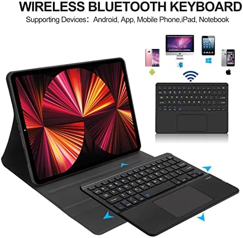 Калъф-клавиатура за iPad Pro 11 с трекпадом, Свалящ Безжична клавиатура Bluetooth, Кожен калъф Smart Folio, Идеален