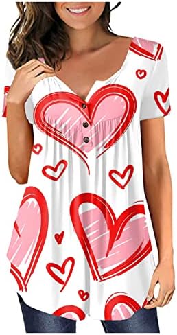 NOKMOPO/ на Женската Риза, Модни и Ежедневни Тениска с Принтом в Свети Валентин е Свободна Тениска с V-образно