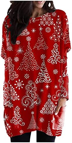 BEUU/ Коледни Тениски с дълъг ръкав, Дамски Ежедневни Блузи с принтом Лосове и Снежинки, Графичен Пуловер с Кръгло деколте, Тениски, Потници
