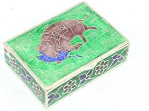 Ковчег за Украшения Ръчно изработени Rajasthan скъпоценни Камъни От Сребро 925 Проба с изображение на Слон Цвят