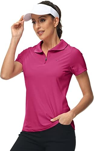 Женска тениска MoFiz UPF 50+ с къс ръкав За Голф, Тенис, Поло, Охлаждаща Риза за Боулинг с цип, Бързосъхнеща Тениска