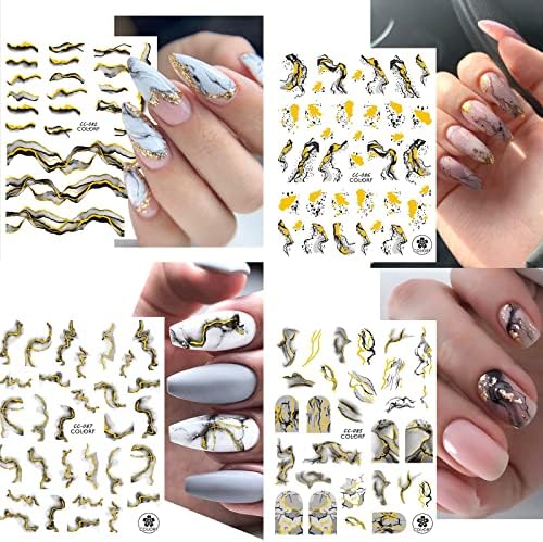 Vnicesli 12 Листа Стикери за Дизайн на ноктите, Етикети в Бяла, Черна, Златна Ивица, Линия, Стикери за нокти, Мрамор Вълна, за да проверите за Дизайн на нокти, Декорации за ?