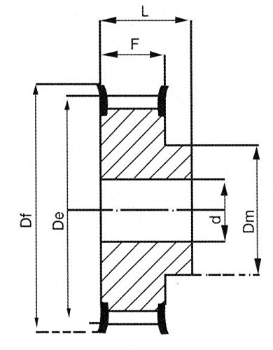 Ролка ГР Ametric 14L050 от стомана ANSI фланец, 14 Зъбите, 375 Инча +/-1/16 Водещ на отвора (d), Външен диаметър на 1,64 инча (De), диаметър стъпки 1,67 инча (Dp), ширина на челото 0,75 инча (F), (А