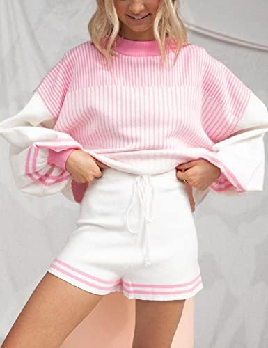 Дамски дрехи PEHMEA от 2 теми, Комплекти Трикотажни Пуловери, Пуловер с кръгло деколте и къси Панталони на експозиции