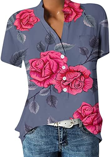 Дамски Блузи от Полиестер, Модерни Ежедневни Блузи, Ризи с къс ръкав и Принтом, Пуловер, Тениска копчета, S-3XL