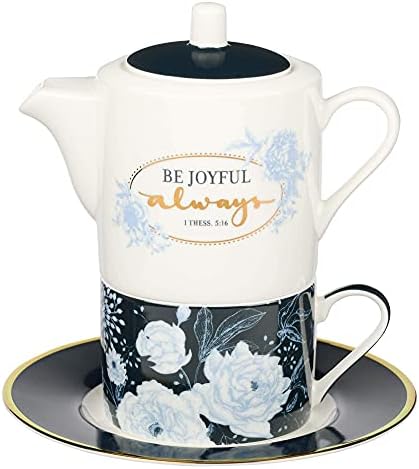 Керамичен Комплект за приготвяне на Чай Be Joyful Always 1 Солунци 5:16 Цвете Чай На Един Комплект е с една