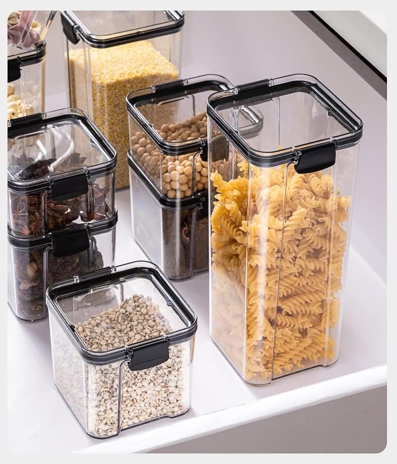 GENIGW 4 бр. кухненски съдове Кутия за подправки Органайзер за съхранение на кутии за зърнени култури Банка за насипни продукти с капак