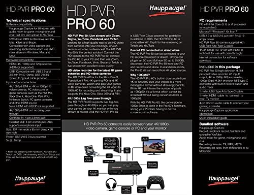 HAUPPAUGE HD PVR Pro 60 Заснемане и гледане на с резолюция от 4K на входа / изхода 1080P 60 кадъра в секунда, свързани