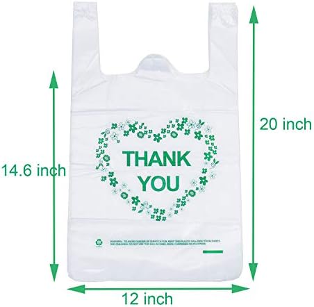 Пакети за тениски LazyMe Thank You, Пластмасови Опаковки за храни, Бели пакети за стоки със здрава дръжка, Стандартен