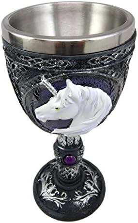 Подарък Ebros-Големи Магически Свещени Пурпурни Кралски Камъни, Бял Еднорог, Купа на Чистота, Фигурка-Потир