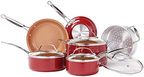 Комплект керамични съдове за готвене с незалепващо покритие BulbHead Red Мед, 10 предмети, Импрегнирани мед, и Набор
