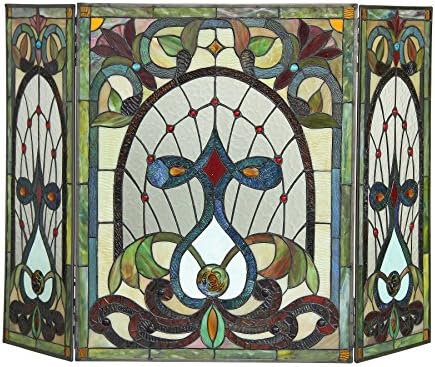 Клои Victorian 3шт 44x28 Рубин, Стъкло Tiffany, Сгъваема Камина, екран, Един размер /44 x 28