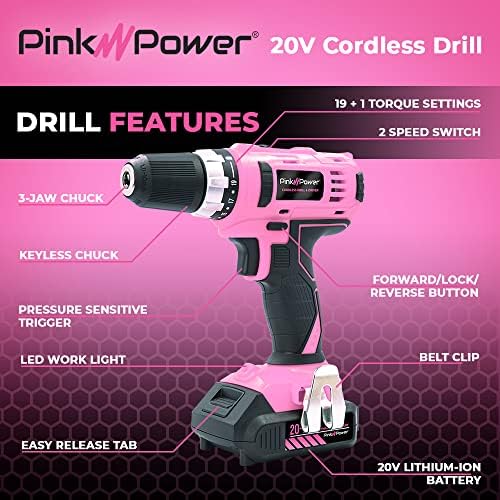 Набор от тренировки Pink Power Pink за жени - Набор от инструменти за дома за жени с акумулаторна дрелью-шуруповертом