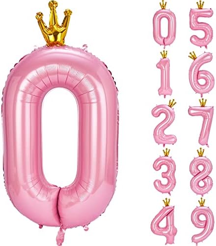 40-инчов Голям Коронный Розов Балон с номер 0, Гелиевые Топки От Майларовой Фолио За Детски Рожден Ден/Бижута За