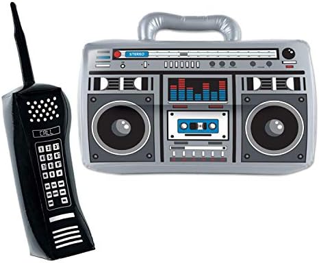 Надуваем Радио Boom Box и Мобилен телефон - Украса за партита на 80-те и 90-те години - Подпори За Партита в