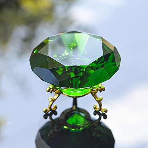 Преспапиета с диаманти SWTHONY, Diamond Фон за Рисунки за нокти, Декорация на Сватбена маса, Голям Изкуствен Диамант и Златна Метална основа (зелени, 100 мм)