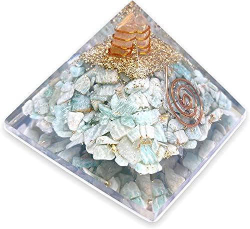 Пирамида на оргона Spiritual Elementz Crystal амазонита и Лечебни камъни на Рейки, които се Налагат на Чакра (3 инча), с Прозрачен Скъпоценния камък Мед Метал (Камък на Успеха и и?