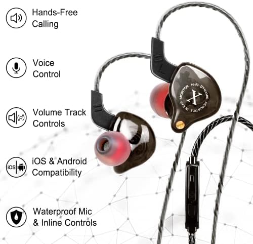 UrbanX Pro iX2 Динамични Хибридни ушите с двоен двигател за музиканти с микрофон, Не Запутывающимся Кабел, слушалки-втулки за Motorola One 5G Ace
