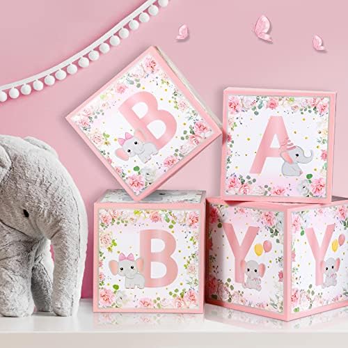 4 Бр., Декорации за детската кутии с балони под формата на Розов Слон, Направи си САМ, Розови Бебешки Блокове с