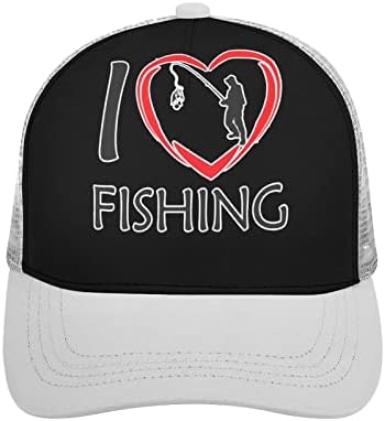 Аз обичам Риболов Мъжки Възрастен Бейзболна Шапка с Извит игрища, Спортна Шапка, Свободно Регулируеми