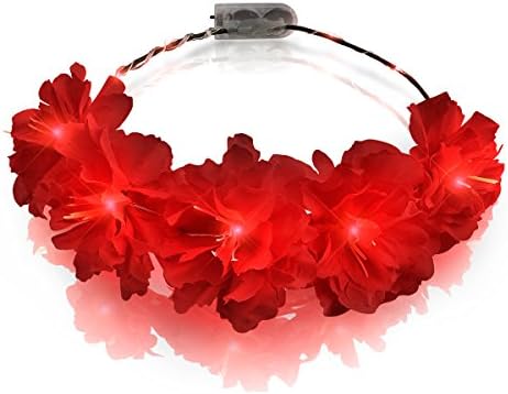 Зажгите лента за глава под формата на Червени Цветя Crown за фестивали с помощта на Червени led светлини