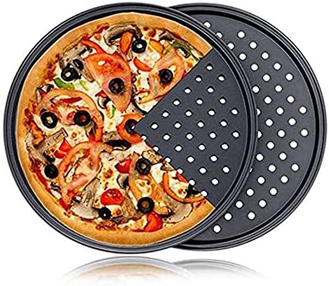 TREXD Форма за печене на Пица от Въглеродна Стомана с незалепващо покритие, Мрежест Тава, Кръгла Дълбока Чиния, Форма