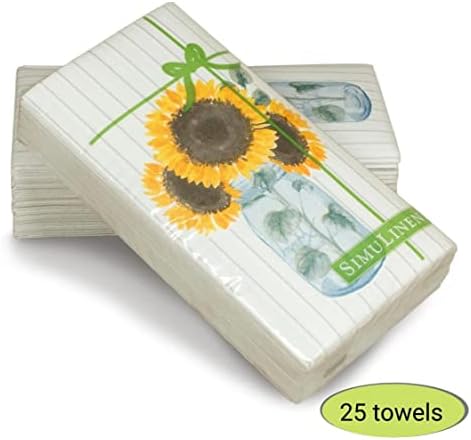 Еднократни кърпи за ръце SimuLinen за гости за бани – Дизайн във формата на памучен плат и слънчогледи - хартиени