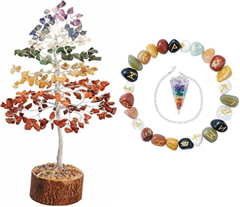 Дървото на живота със седем Чакри, кристалното дърво и микс на скъпоценни камъни с Чакрите, рунически камъни с гравирани и 1 Махало с Седем Чакри, Исцеляющий Камък з?