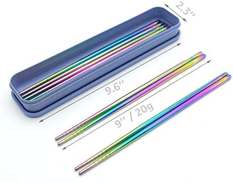 5 Чифта Пръчици за хранене от неръждаема стомана Rainbow 304, Полирани Многоцветни за Многократна употреба пръчки