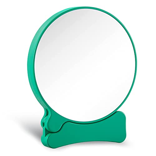 Ръчно Огледало със Сгъваема дръжка, Кръгло Джобно Малко Ръчно Огледало за грим в Пътуване, Лесно, Без светлина (Зелена)