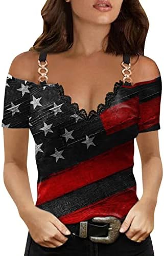 uikmnh Женска Тениска С Флага на Съединените Щати, Къс Ръкав, Свободна, С Открити Рамене, Лятна Риза С Открити Рамене На Деня на Независимостта