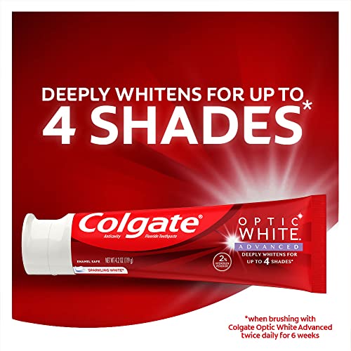 Паста за зъби, за избелване на зъби Colgate Optic White Advanced, 2%-dani паста за зъби с водороден прекис, Сверкающе-бяло,