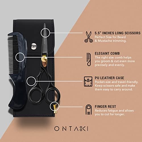 Комплект ножици ONTAKI 3 - 1 Японски Стоманени ножици за оформяне на брада и мустаци с гребен - 2 Ножици за грижа