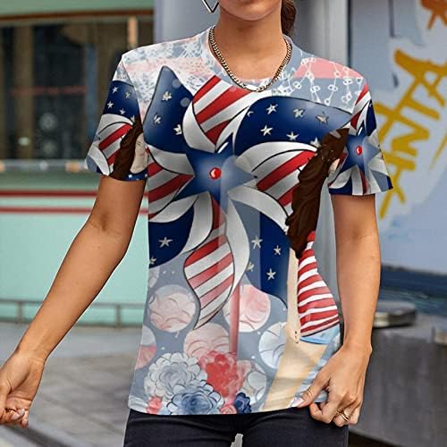 Женска тениска с американския флаг на 4 юли, Графични Тениски в Звездната Ивица на САЩ, Летни Ежедневни Патриотични
