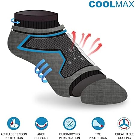 Спортни чорапи за джогинг FIITFIIT, абсорбиращи влагата, Чорапи Coolmax, Безшевни, с ниско деколте и защита
