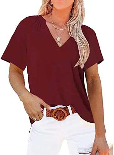 Женска тениска с V-образно деколте и Къси ръкави, Модни Однотонная начинът, по който Ежедневна Туника с кръгло