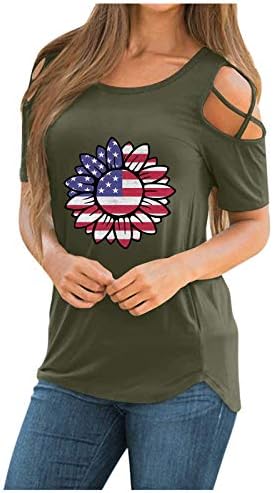 Дамски Блузи на 4 юли, Патриотическая Тениска с Американския Флаг, Цялата Деколте, Къс Ръкав, Модни Дамски Блузи