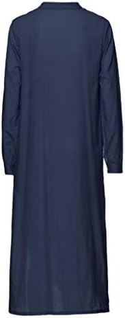 Лененото рокля ZEFOTIM за жени 2023, Ежедневното Обличам Копчета и Дълъг Ръкав, Свободно Приталенное Макси Рокля с