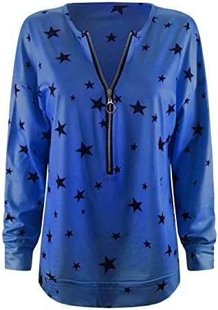 Дамски Пролетни Блузи С кръгло деколте и принтом Звезди, Пуловер с цип с Дълъг Ръкав, Пуловер, Пуловер с цип,